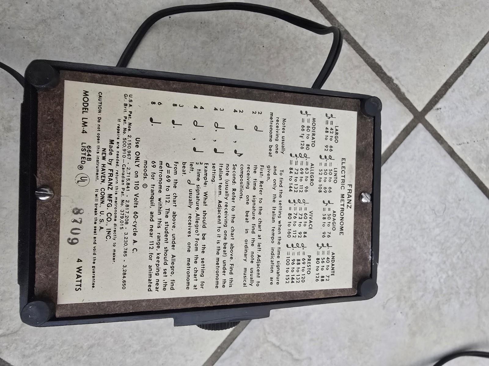 Franz Electric Metronome Model LM-4 Art Deco Music Tempo BPM Counter